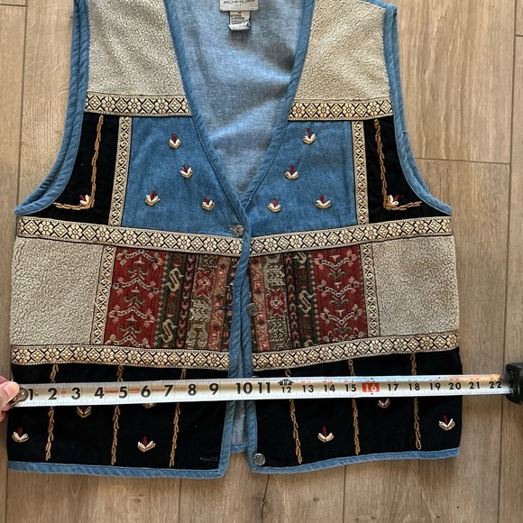 Vintage Paul Harris Denim Womens Vest‎ M Blue Flowers Patchwork Country - Picture 7 of 10